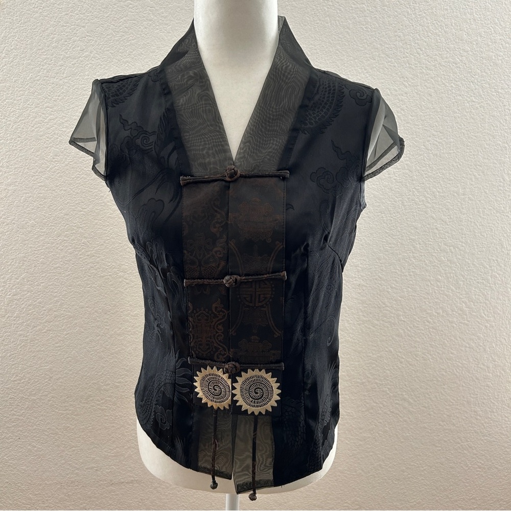Elegant Qipao Cheongsam Black Women Vest Top